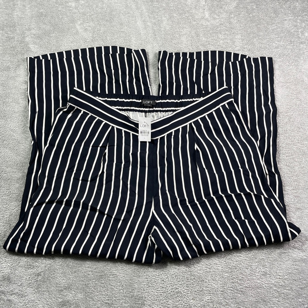 Nwt LOFT Women's Striped Wide Leg Cropped Pants Elastic Waist Size‎ L Outdoorsy